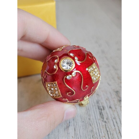 Miniature enameled red rhinestone egg trinket box unique decorative - Picture 5 of 7